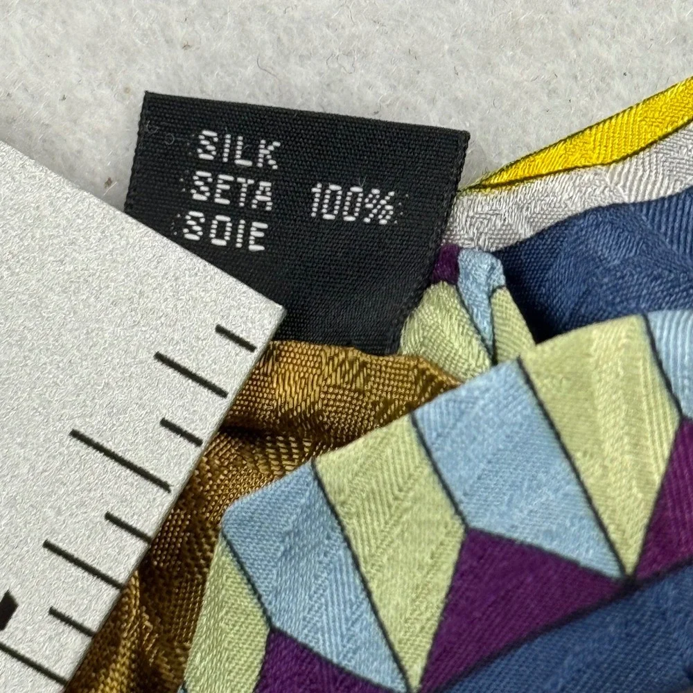 Format Japan Mens Silk Tie Blue Yellow Geometric Triangle Abstract 90s Retro